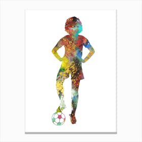 Female Soccer Player Watercolor Football 2 Canvas Print