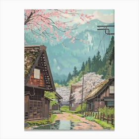 Shirakawa Go Japan 1 Retro Illustration Canvas Print