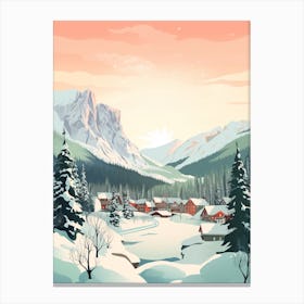 Vintage Winter Travel Illustration Banff Canada 4 Canvas Print