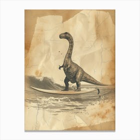 Vintage Brontosaurus Dinosaur On A Surf Board    2 Canvas Print