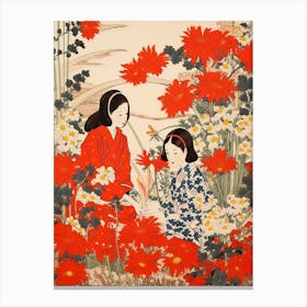 Hanagasa Japanese Florist Daisy 1 Vintage Botanical Woodblock Canvas Print