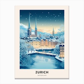 Winter Night  Travel Poster Zurich Switzerland 2 Canvas Print