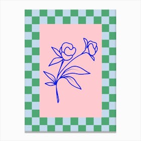 Modern Checkered Flower Poster Blue & Pink 7 Canvas Print