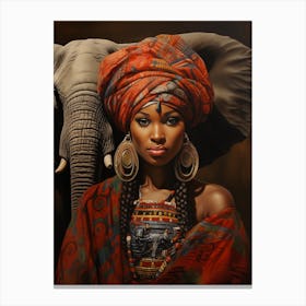 African Woman With Elephant Canvas Print