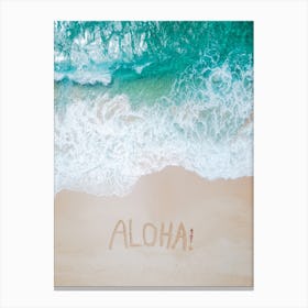 Aerial Ocean Beach Photography And Olaha Typography Canvas Print