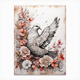 DOVE IN FLOWERS Canvas Print