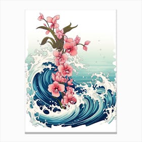 Great Wave With Orchid Flower Drawing In The Style Of Ukiyo E 4 Canvas Print