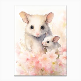 Light Watercolor Painting Of A Baby Possum 2 Canvas Print
