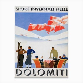 Dolomiti Italy, Vintage Ski Poster, Winter Wall Decor Canvas Print