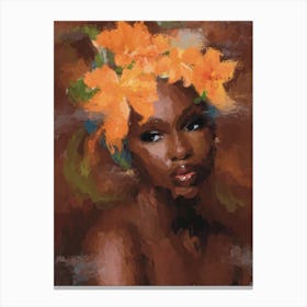 African Woman With Flowers Canvas Print