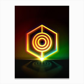 Neon Geometric Glyph in Watermelon Green and Red on Black n.0244 Canvas Print