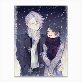 Anime Couple In The Snow Canvas Print