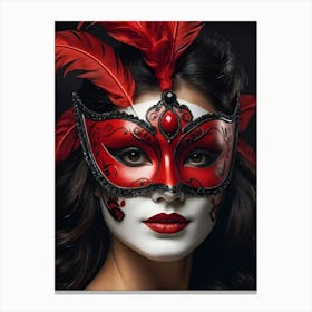 A Woman In A Carnival Mask, Red And Black (26) Canvas Print
