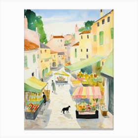 Food Market With Cats In Sintra 1 Watercolour Canvas Print