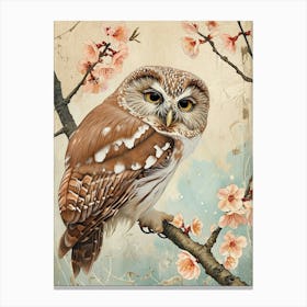 Northern Saw Whet Owl Japanese Painting 3 Canvas Print