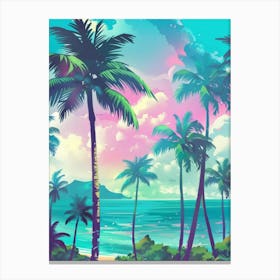 Tropical Beach With Palm Trees Canvas Print