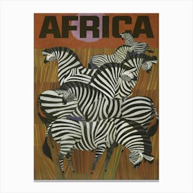 Zebras In Africa, Vintage Travel Poster Canvas Print