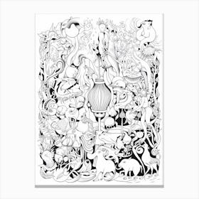 Line Art Inspired By The Garden Of Earthly Delights 2 Canvas Print