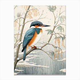 Winter Bird Painting Kingfisher 1 Canvas Print