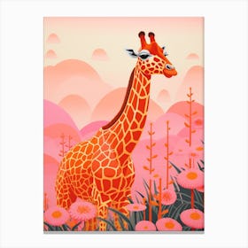 Pink Giraffe & Plants 1 Canvas Print