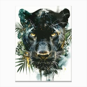 Double Exposure Realistic Black Panther With Jungle 16 Canvas Print