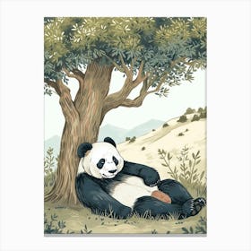 Giant Panda Laying Under A Tree Storybook Illustration 1 Canvas Print