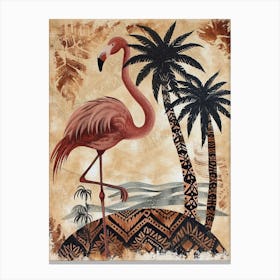 Greater Flamingo And Palm Trees Boho Print 2 Canvas Print