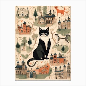Wide Eyed Cat With Medieval Churches Canvas Print
