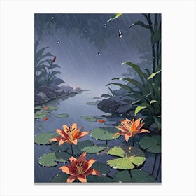 Water Lilies In The Rain Canvas Print