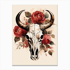 Vintage Boho Bull Skull Flowers Painting (61) Canvas Print