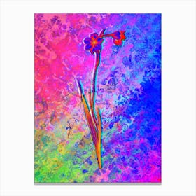 Sword Lily Botanical in Acid Neon Pink Green and Blue n.0260 Canvas Print