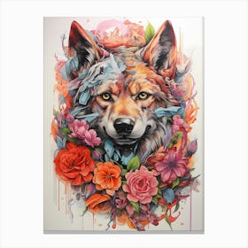 Wolf With Flowers 1 Canvas Print