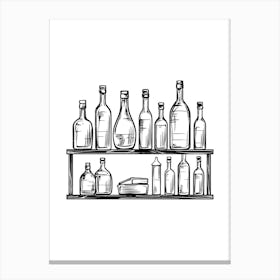 Hand Drawn Sketch Of Bottles On A Shelf Canvas Print