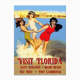 Florida, Three Girls On A Beach Canvas Print