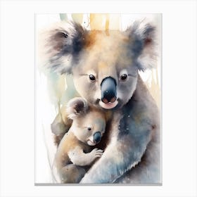 Baby Koala With Mom Watercolor Canvas Print