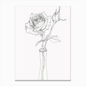 English Rose In A Vase Line Drawing 1 Canvas Print