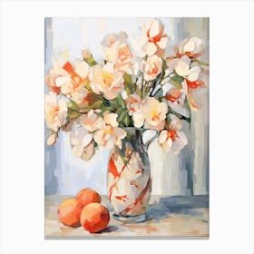 Freesia Flower And Peaches Still Life Painting 4 Dreamy Canvas Print