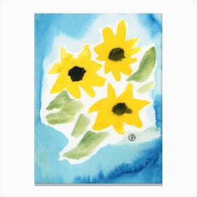 Sunflowers Minimal watercolor painting yellow blue colorful ukraine ukrainian modern simple shapes abstract  Canvas Print