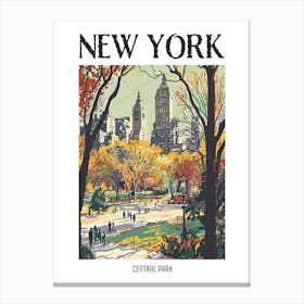 Central Park New York Colourful Silkscreen Illustration 4 Poster Canvas Print