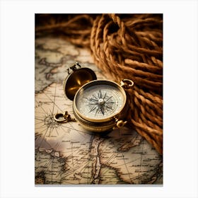 Compass On A Map 13 Canvas Print