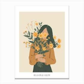 Bloom And Grow Spring Girl With Yellow Flowers 3 Canvas Print