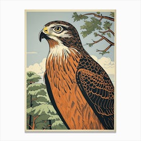 Vintage Bird Linocut Hawk 4 Canvas Print
