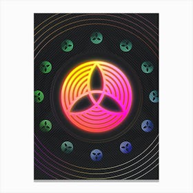 Neon Geometric Glyph in Pink and Yellow Circle Array on Black n.0195 Canvas Print