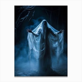 Ghostly Figure Mid Scream Behind A Semi Transparent Veil Ethereal Hands Reaching Out From The Mis (3) Canvas Print