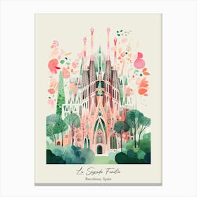 La Sagrada Familia   Barcelona, Spain   Cute Botanical Illustration Travel 6 Poster Canvas Print