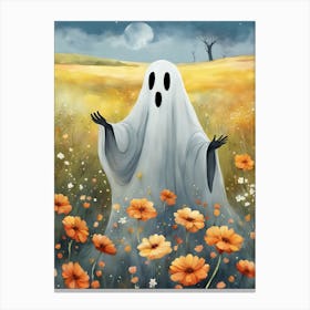 Sheet Ghost In A Field Of Flowers Painting (18) Canvas Print