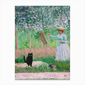 Claude Monet, In The Woods At Giverny, Woman Painting A Black Cat Canvas Print