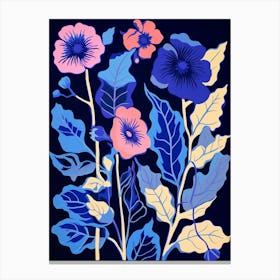 Blue Flower Illustration Hollyhock 3 Canvas Print
