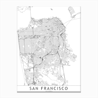 San Francisco White Map Canvas Print