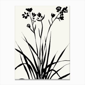Silhouetted of a Grass Black and White Botanical Canvas Print